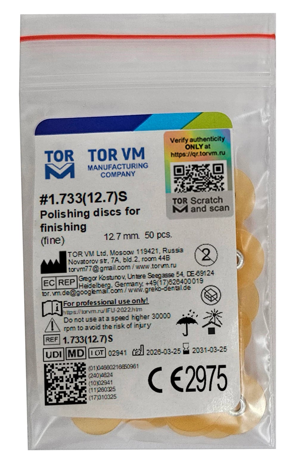 Polishing Discs. Gold Ocher Series, for Finishing