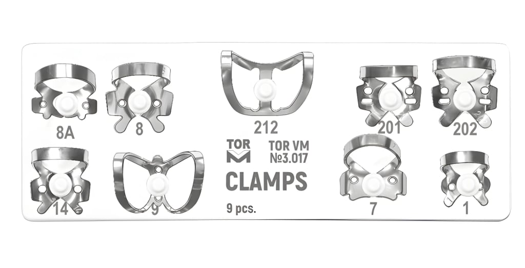 Rubber Dam Clamp Kit, 9 clamps